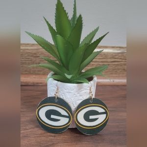 Green Bay Packers NFL Football Wood Circle Lightweight New Boutique Earrings